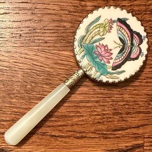Vintage Floral Hand Mirror with Pink and Green Accents